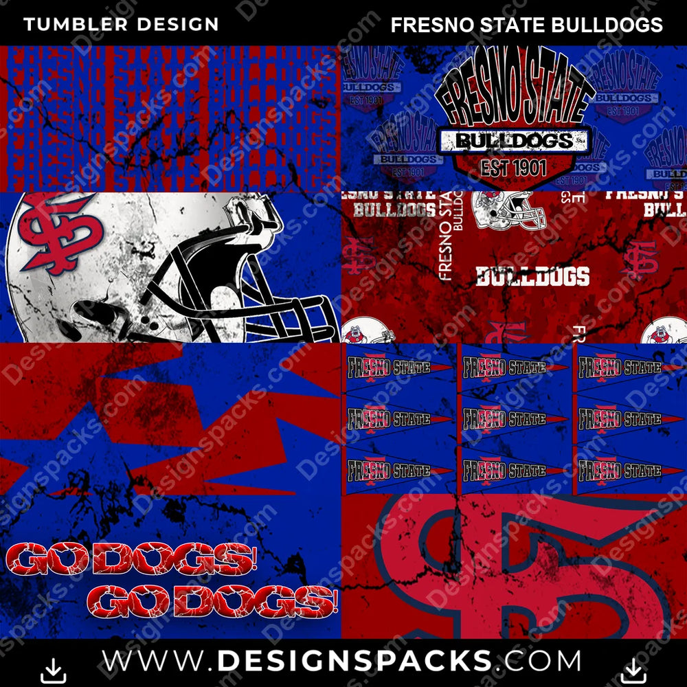 College Sport Distressed BG Fresno State Bulldogs NCAA College Sport Tumbler Digital Wrap Design Download