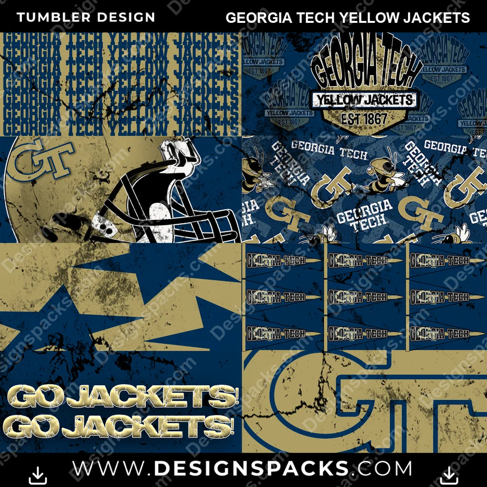 College Sport Distressed BG Georgia Tech Yellow Jackets NCAA College Sport Tumbler Digital Wrap Design Download