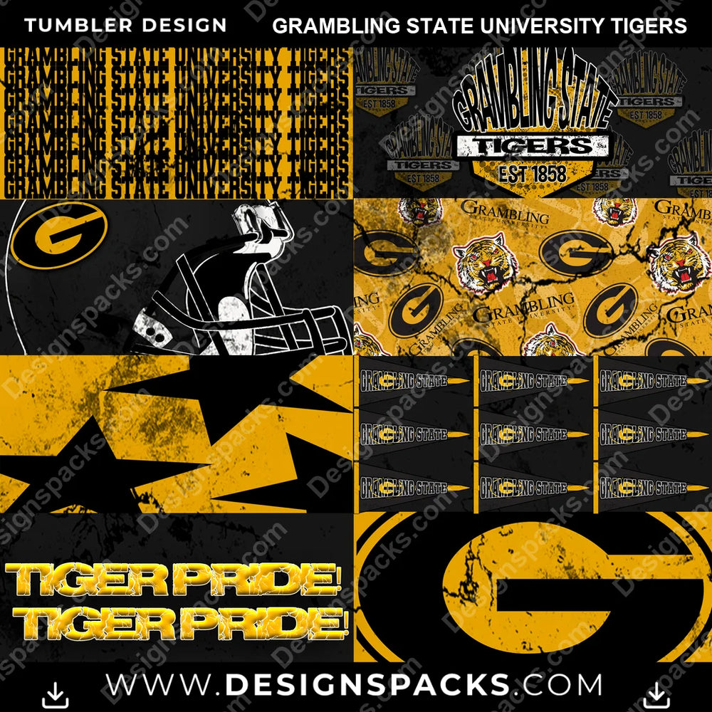College Sport Distressed BG Grambling State University Tigers NCAA College Sport Tumbler Digital Wrap Design Download