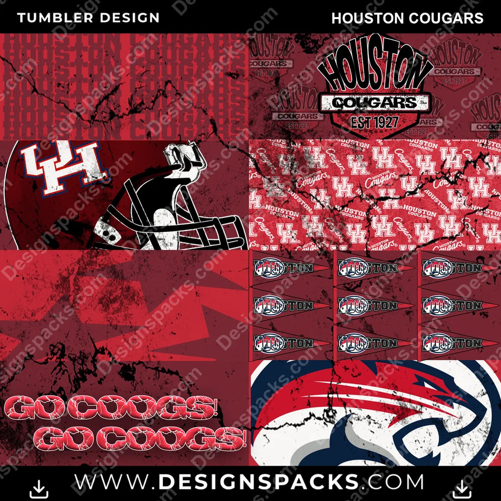 College Sport Distressed BG Houston Cougars NCAA College Sport Tumbler Digital Wrap Design Download