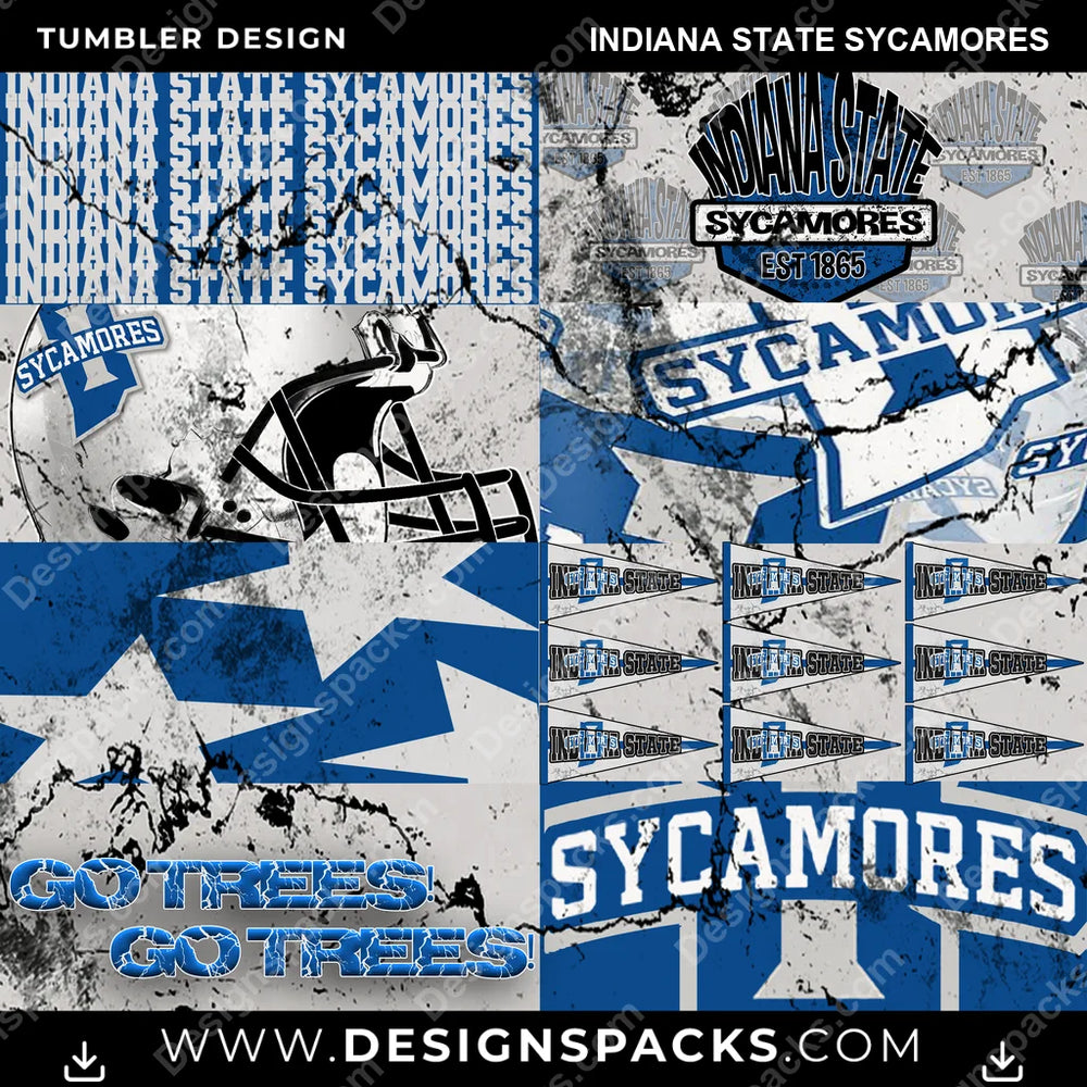 College Sport Distressed BG Indiana State Sycamores NCAA College Sport Tumbler Digital Wrap Design Download