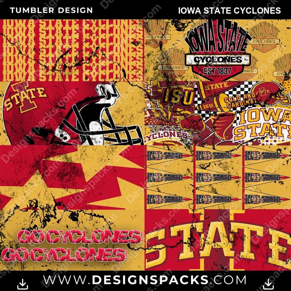 College Sport Distressed BG Iowa State Cyclones NCAA College Sport Tumbler Digital Wrap Design Download