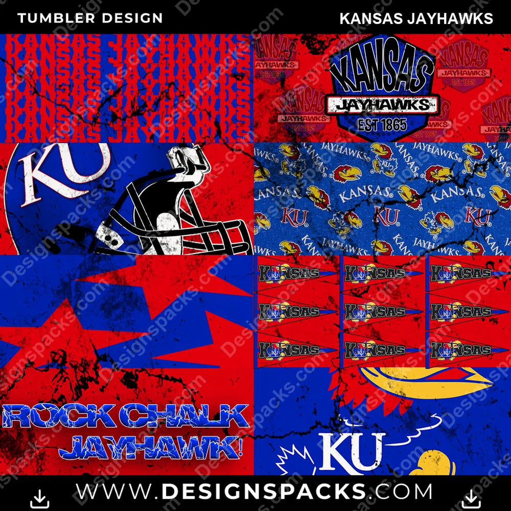 College Sport Distressed BG Kansas Jayhawks NCAA College Sport Tumbler Digital Wrap Design Download