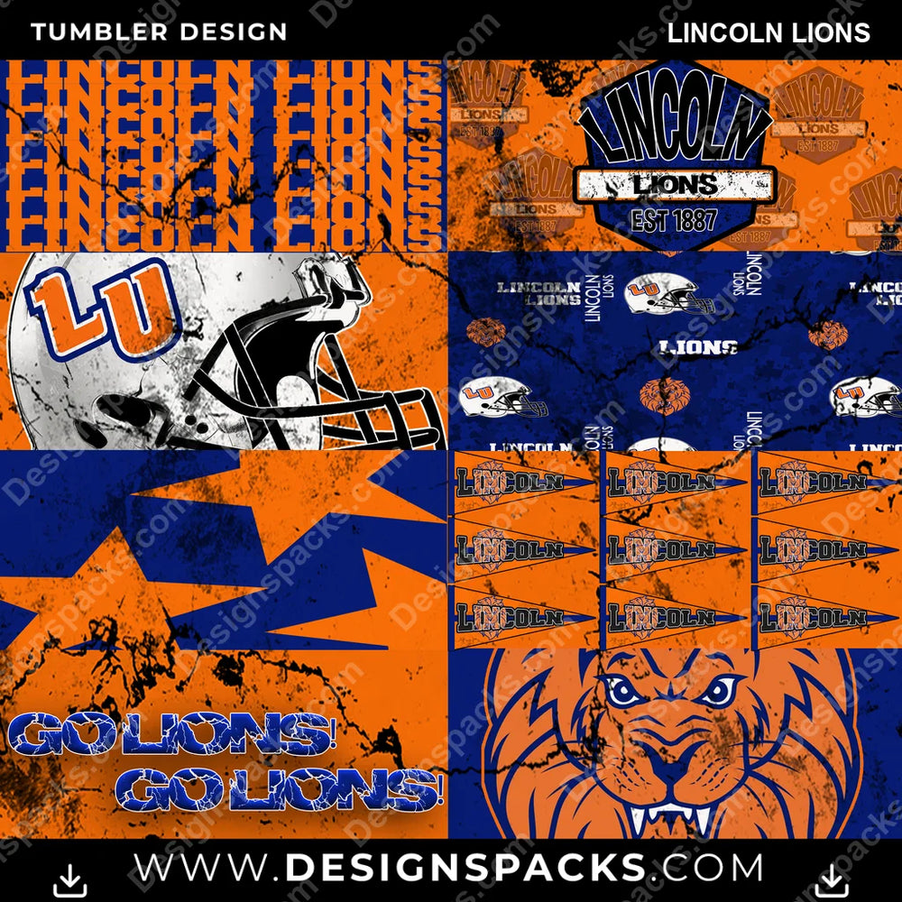 College Sport Distressed BG Lincoln Lions NCAA College Sport Tumbler Digital Wrap Design Download