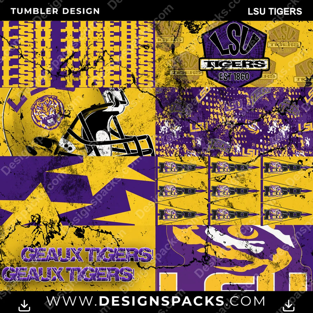 College Sport Distressed BG LSU Tigers NCAA College Sport Tumbler Digital Wrap Design Download