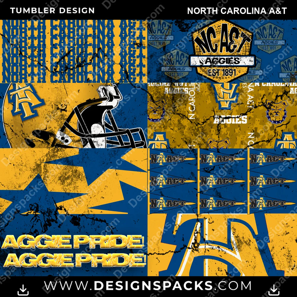 College Sport Distressed BG North Carolina A&T NCAA College Sport Tumbler Digital Wrap Design Download