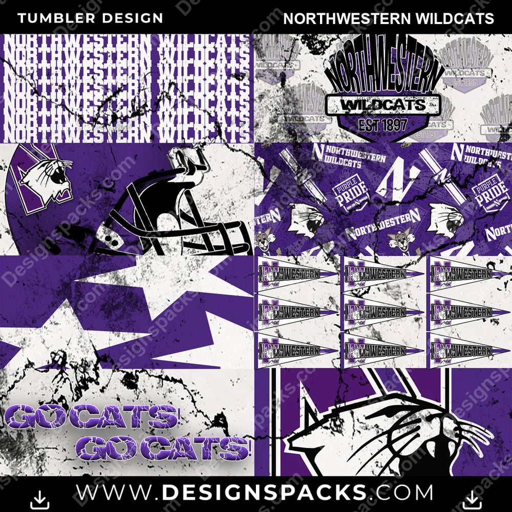 College Sport Distressed BG Northwestern Wildcats NCAA College Sport Tumbler Digital Wrap Design Download