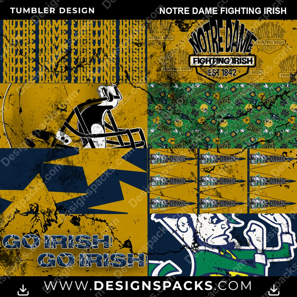 College Sport Distressed BG Notre Dame Fighting Irish NCAA College Sport Tumbler Digital Wrap Design Download
