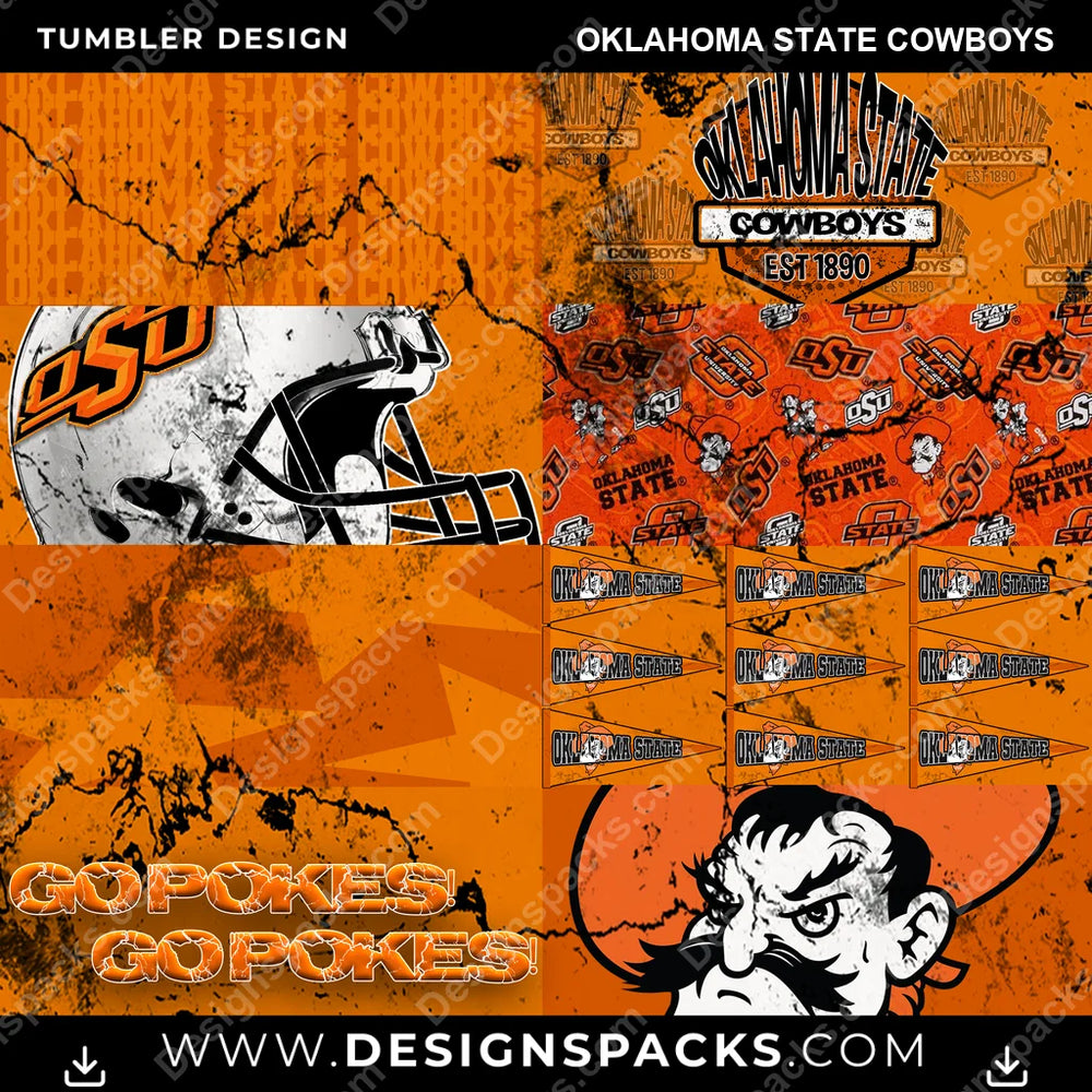 College Sport Distressed BG Oklahoma State Cowboys NCAA College Sport Tumbler Digital Wrap Design Download