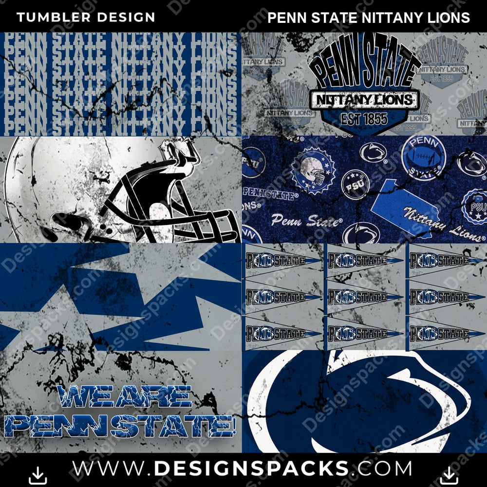 College Sport Distressed BG Penn State Nittany Lions NCAA College Sport Tumbler Digital Wrap Design Download