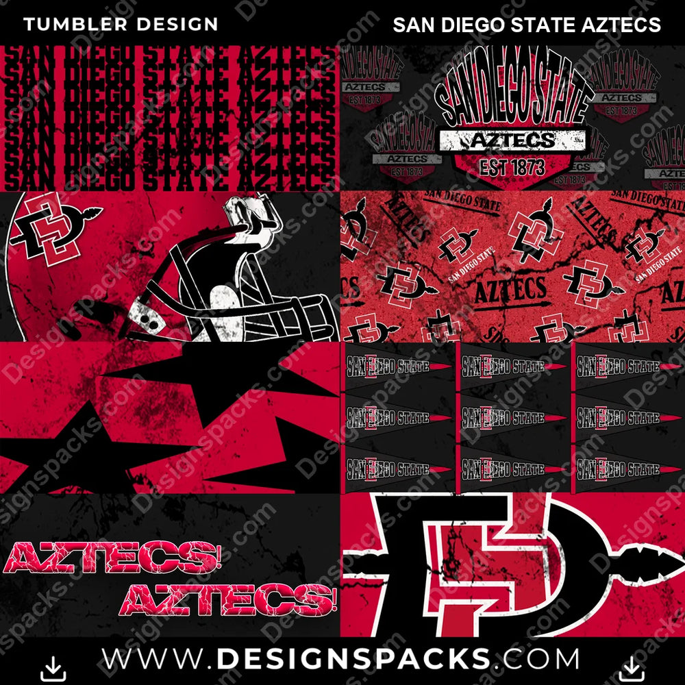 College Sport Distressed BG San Diego State Aztecs NCAA College Sport Tumbler Digital Wrap Design Download