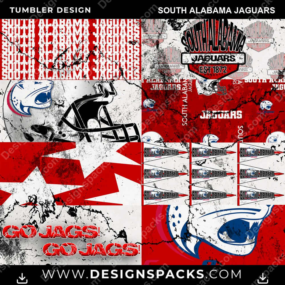 College Sport Distressed BG South Alabama Jaguars NCAA College Sport Tumbler Digital Wrap Design Download