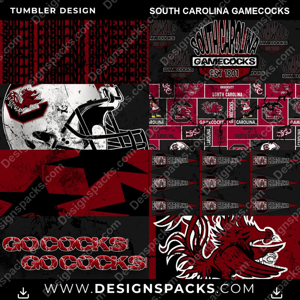 College Sport Distressed BG South Carolina Gamecocks NCAA College Sport Tumbler Digital Wrap Design Download