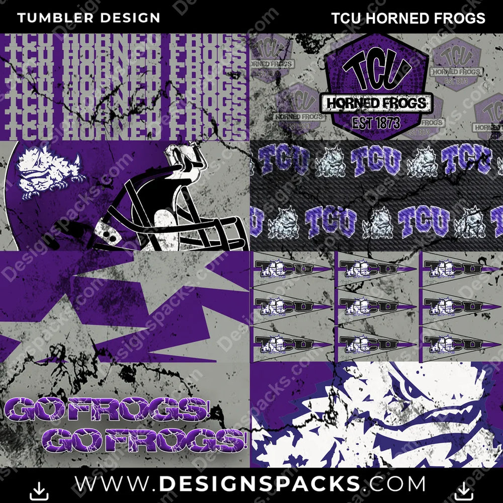 College Sport Distressed BG TCU Horned Frogs NCAA College Sport Tumbler Digital Wrap Design Download