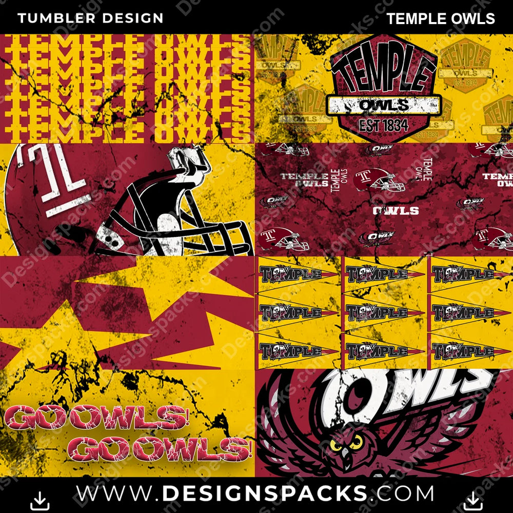 College Sport Distressed BG Temple Owls NCAA College Sport Tumbler Digital Wrap Design Download