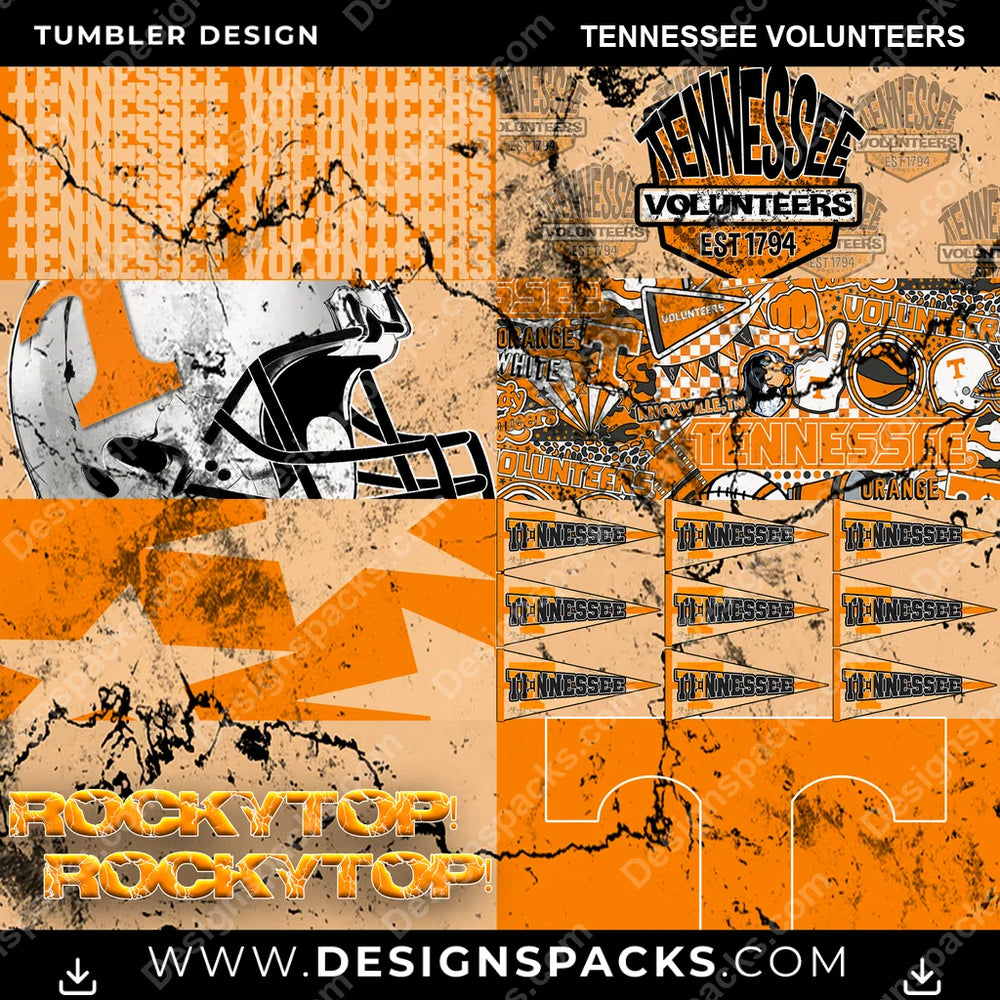 College Sport Distressed BG Tennessee Volunteers NCAA College Sport Tumbler Digital Wrap Design Download