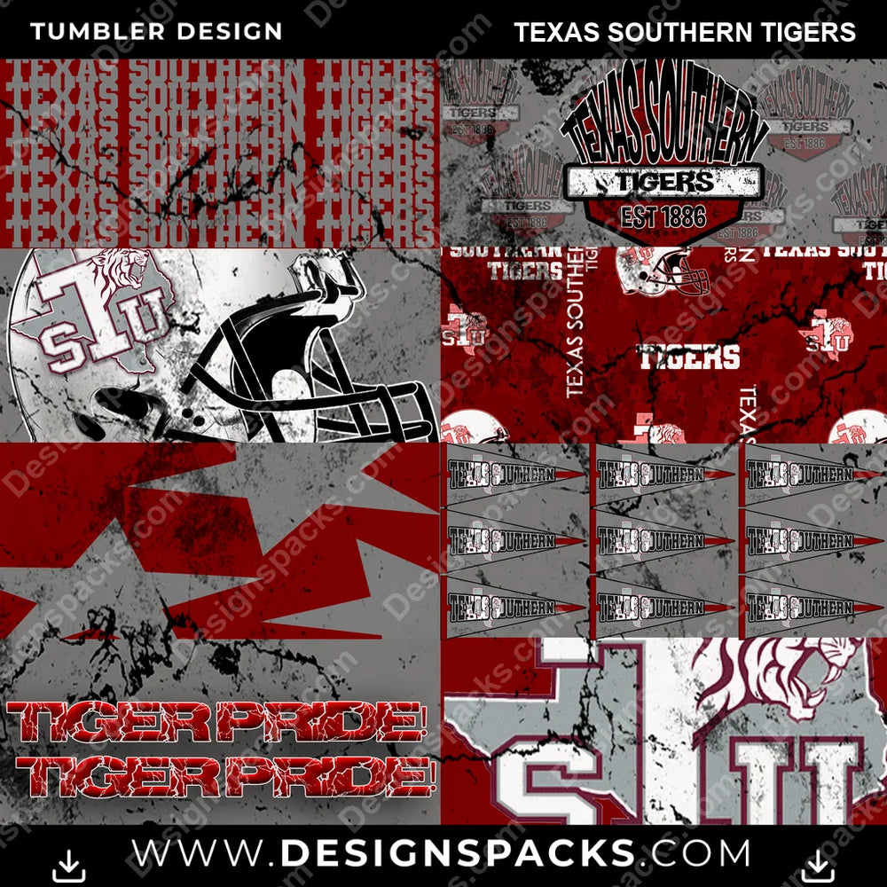 College Sport Distressed BG Texas Southern Tigers NCAA College Sport Tumbler Digital Wrap Design Download