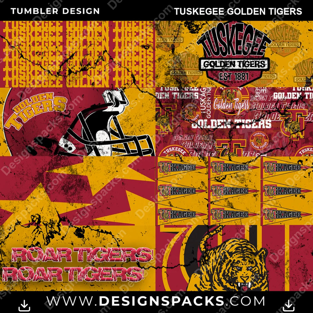 College Sport Distressed BG Tuskegee Golden Tigers NCAA College Sport Tumbler Digital Wrap Design Download