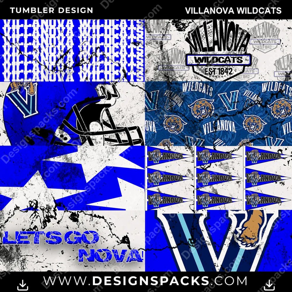 College Sport Distressed BG Villanova Wildcats NCAA College Sport Tumbler Digital Wrap Design Download