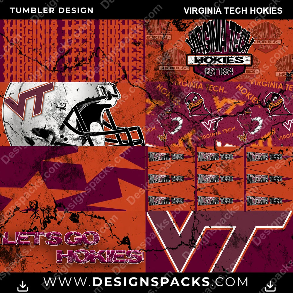 College Sport Distressed BG Virginia Tech Hokies NCAA College Sport Tumbler Digital Wrap Design Download