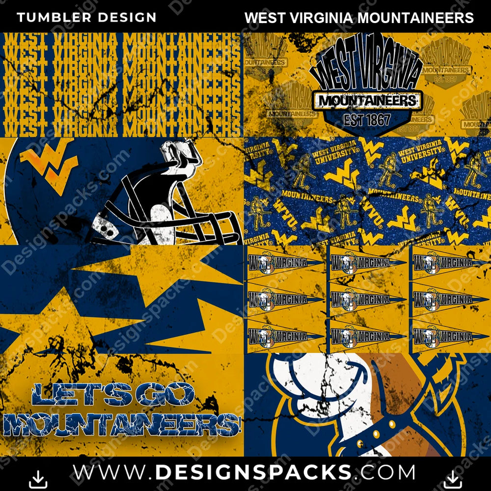 College Sport Distressed BG West Virginia Mountaineers NCAA College Sport Tumbler Digital Wrap Design Download