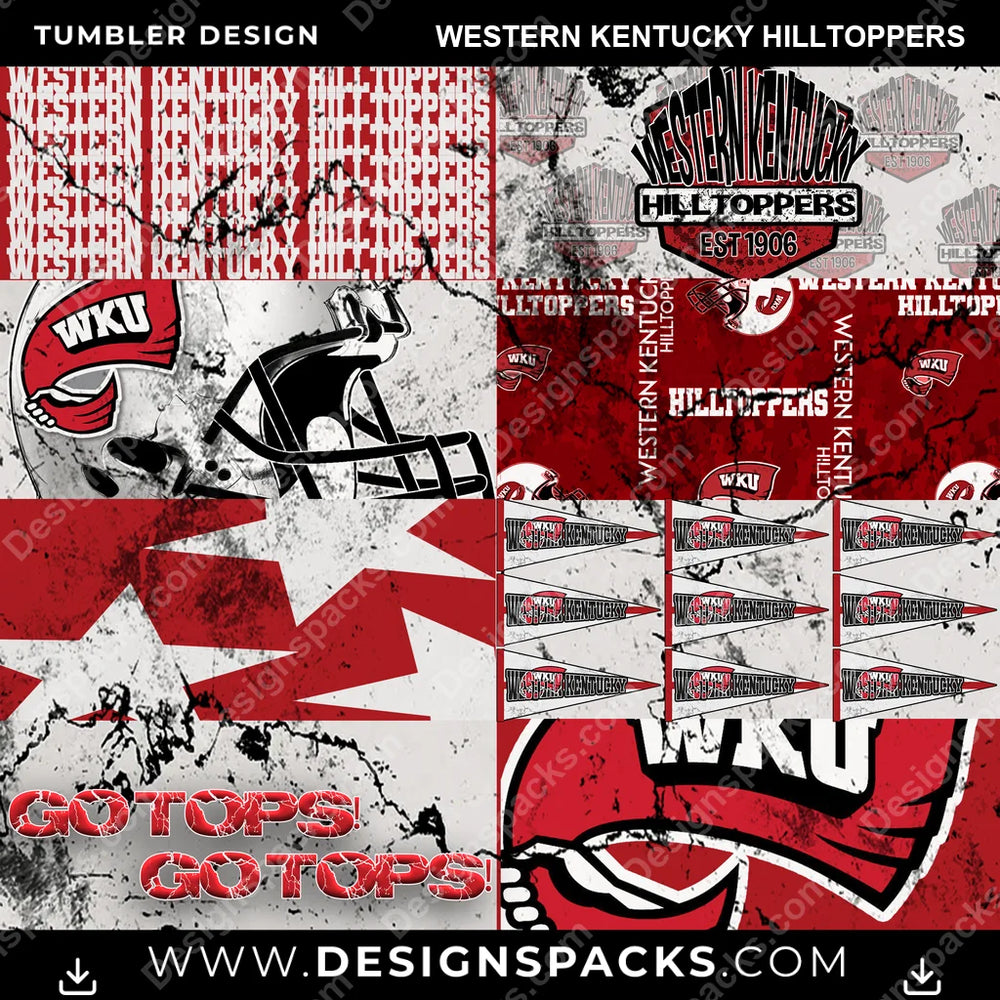 College Sport Distressed BG Western Kentucky Hilltoppers NCAA College Sport Tumbler Digital Wrap Design Download