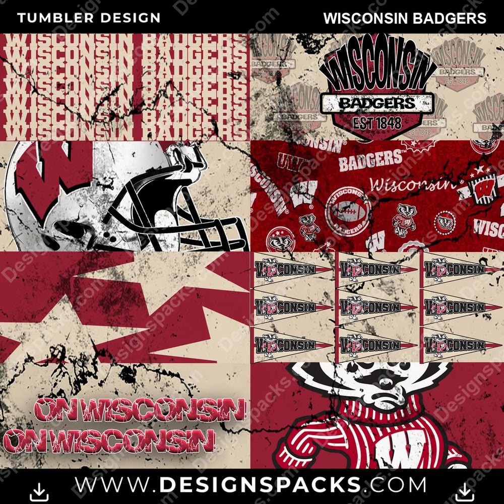 College Sport Distressed BG Wisconsin Badgers NCAA College Sport Tumbler Digital Wrap Design Download