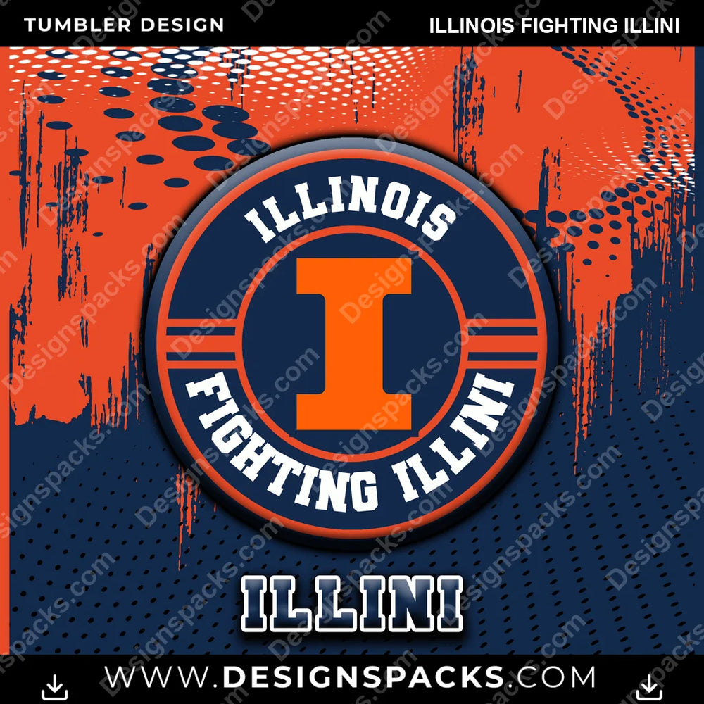 College Sport Dot Logo Illinois Fighting Illini NCAA College Sport Tumbler Digital Wrap Design Download