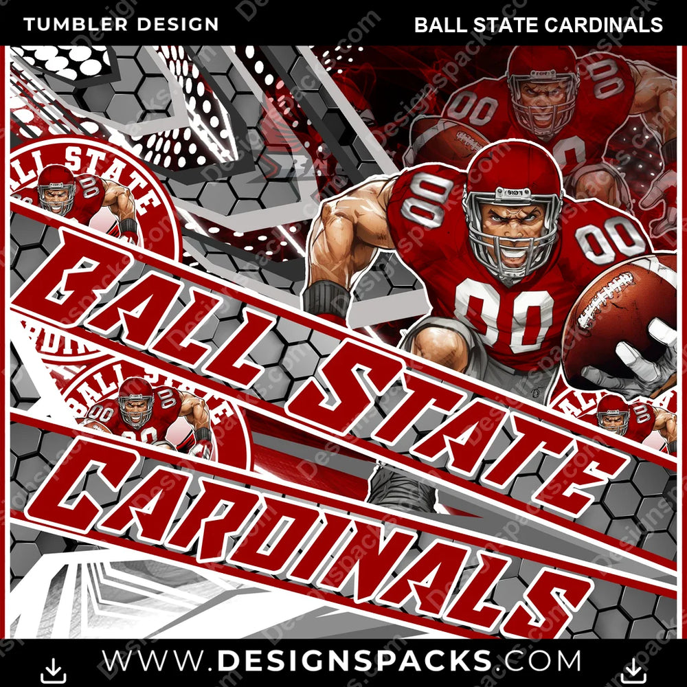 College Sport Fathead Ball State Cardinals NCAA College Sport Tumbler Digital Wrap Design Download