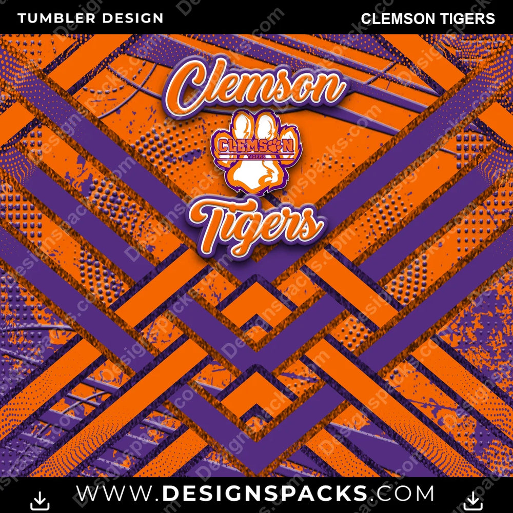 College Sport Glitter Stripe Clemson Tigers NCAA College Sport Tumbler Digital Wrap Design Download