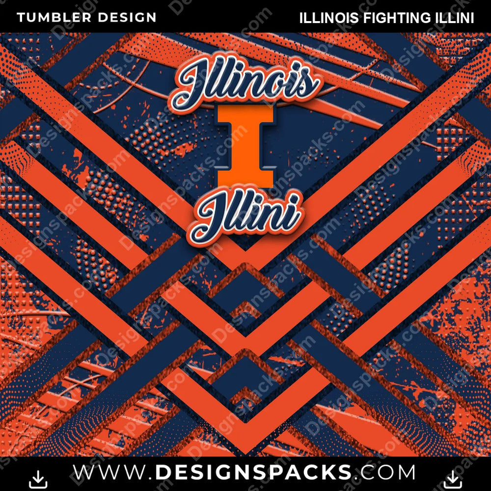 College Sport Glitter Stripe Illinois Fighting Illini NCAA College Sport Tumbler Digital Wrap Design Download
