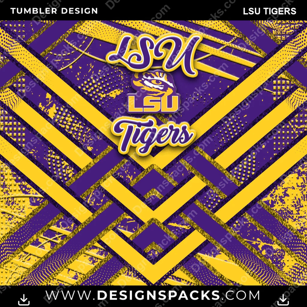 College Sport Glitter Stripe LSU Tigers NCAA College Sport Tumbler Digital Wrap Design Download