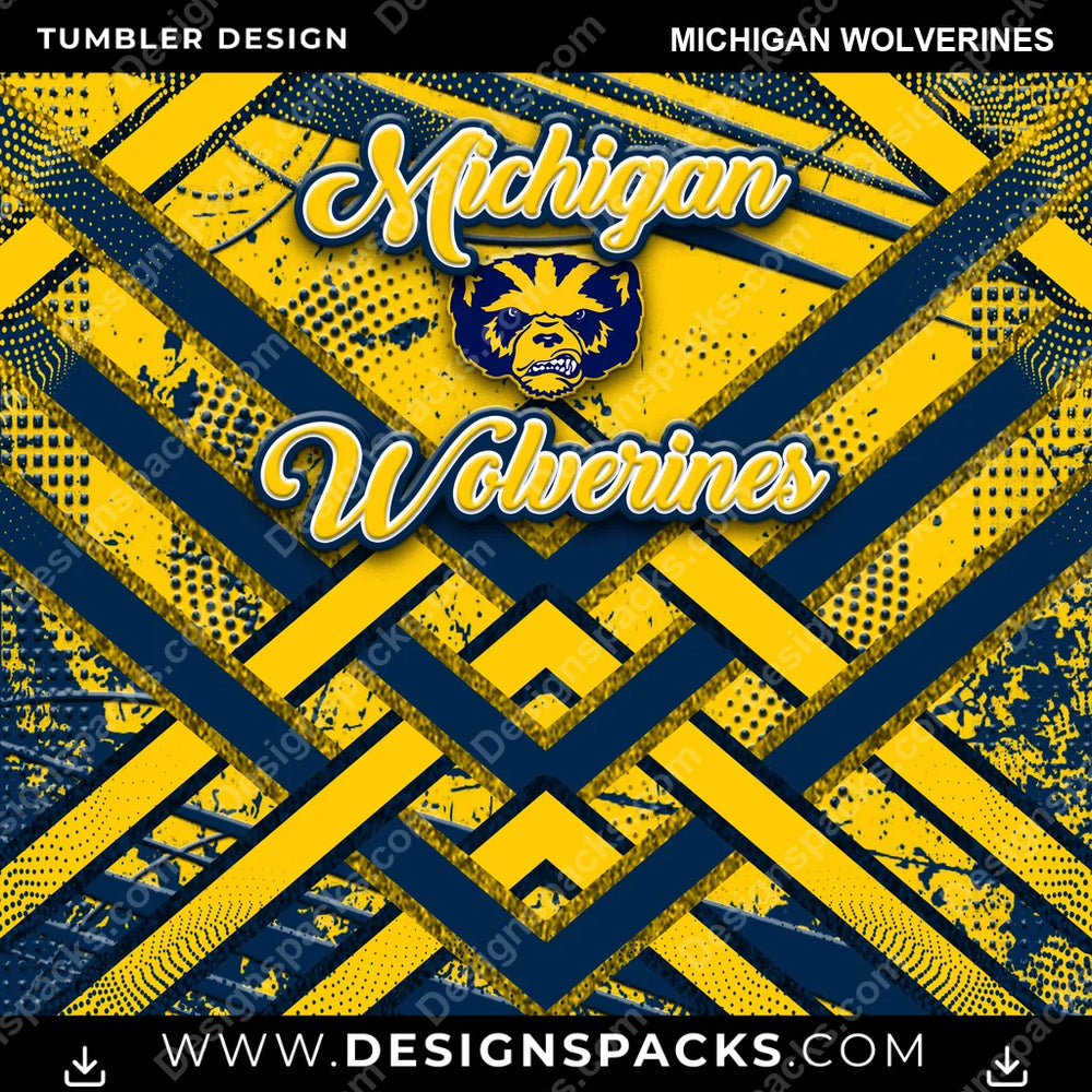 College Sport Glitter Stripe Michigan Wolverines NCAA College Sport Tumbler Digital Wrap Design Download