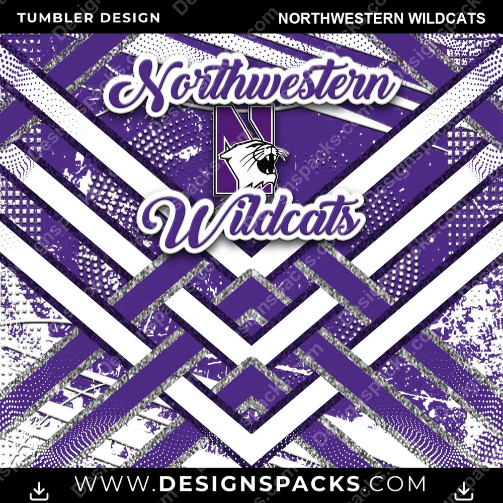 College Sport Glitter Stripe Northwestern Wildcats NCAA College Sport Tumbler Digital Wrap Design Download