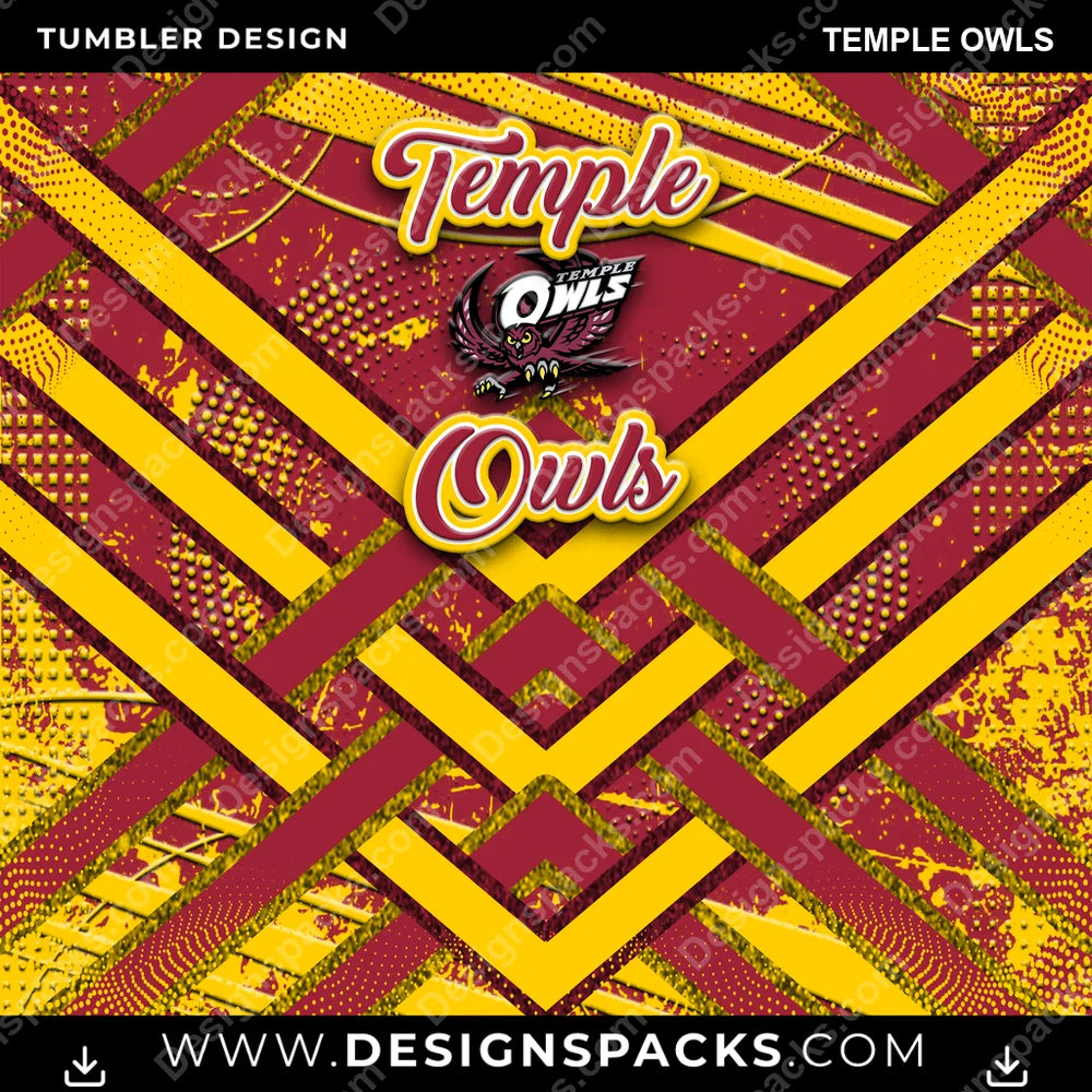 College Sport Glitter Stripe Temple Owls NCAA College Sport Tumbler Digital Wrap Design Download