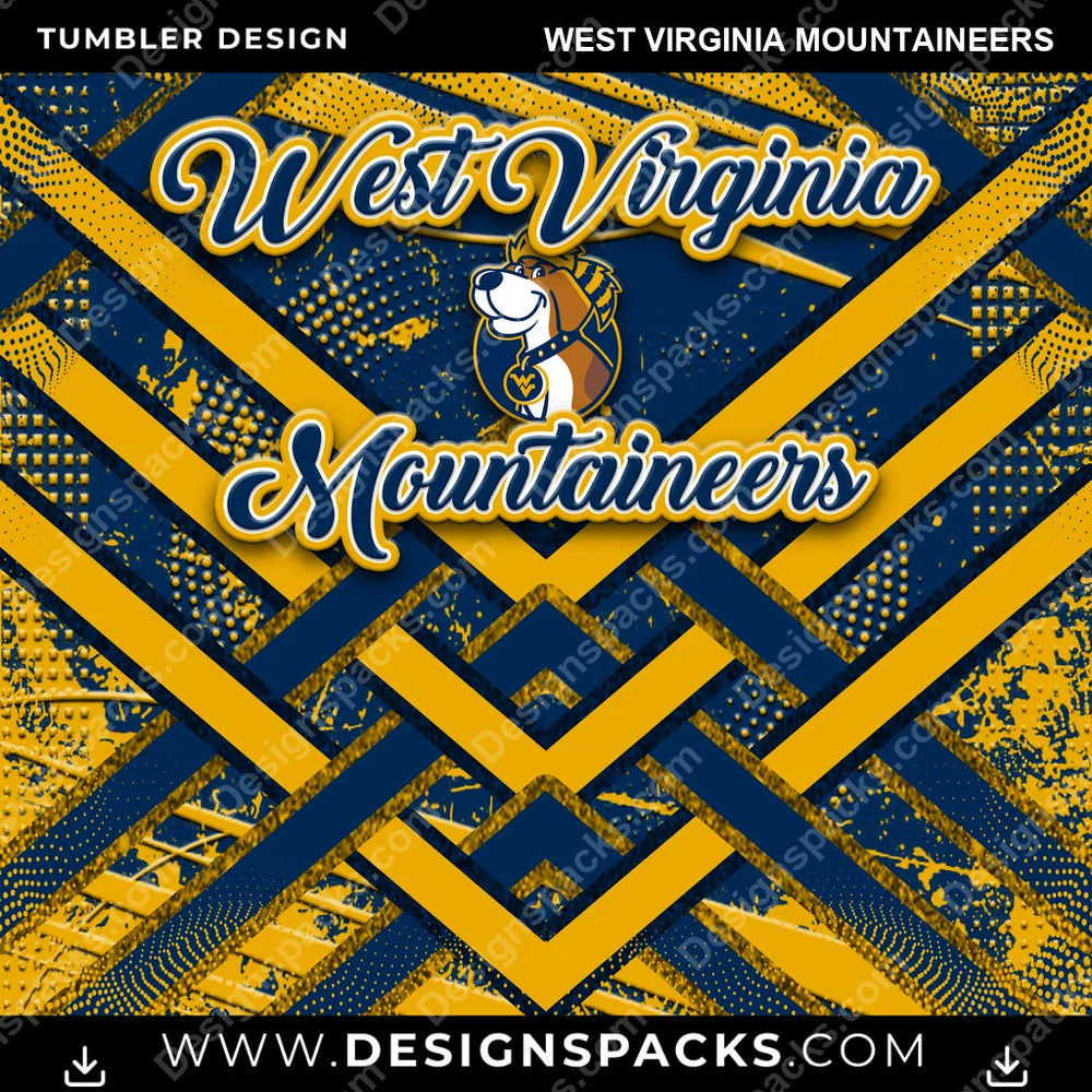 College Sport Glitter Stripe West Virginia Mountaineers NCAA College Sport Tumbler Digital Wrap Design Download