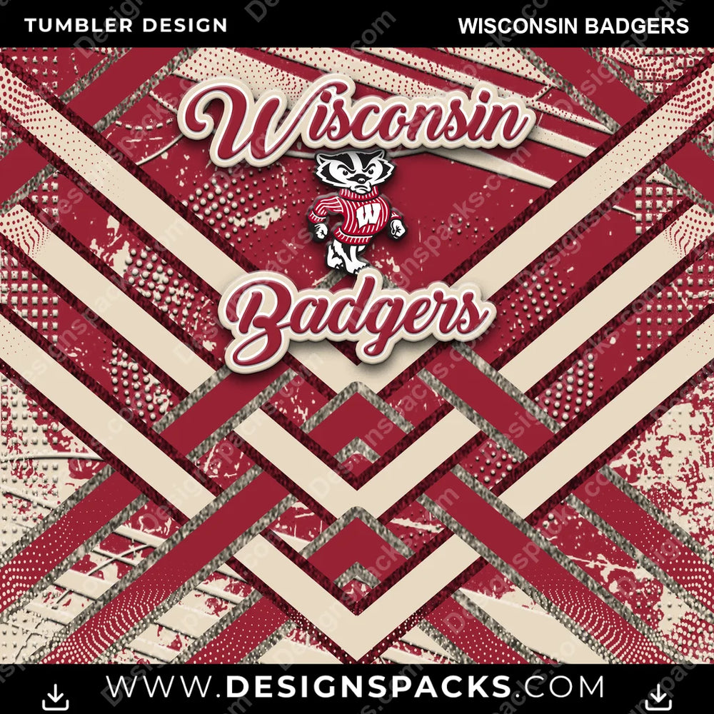 College Sport Glitter Stripe Wisconsin Badgers NCAA Tumbler Digital Wrap Design Download
