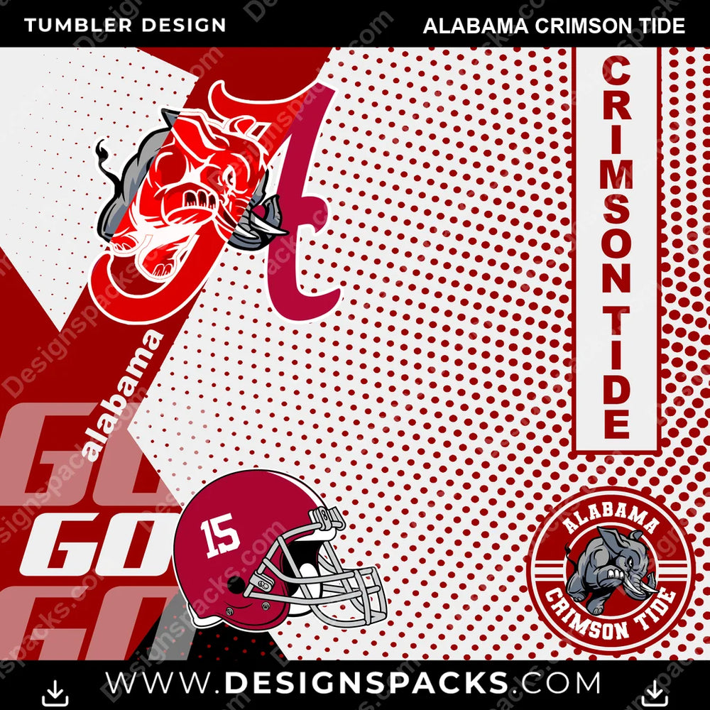 College Sport GO Alabama Crimson Tide NCAA College Sport Tumbler Digital Wrap Design Download