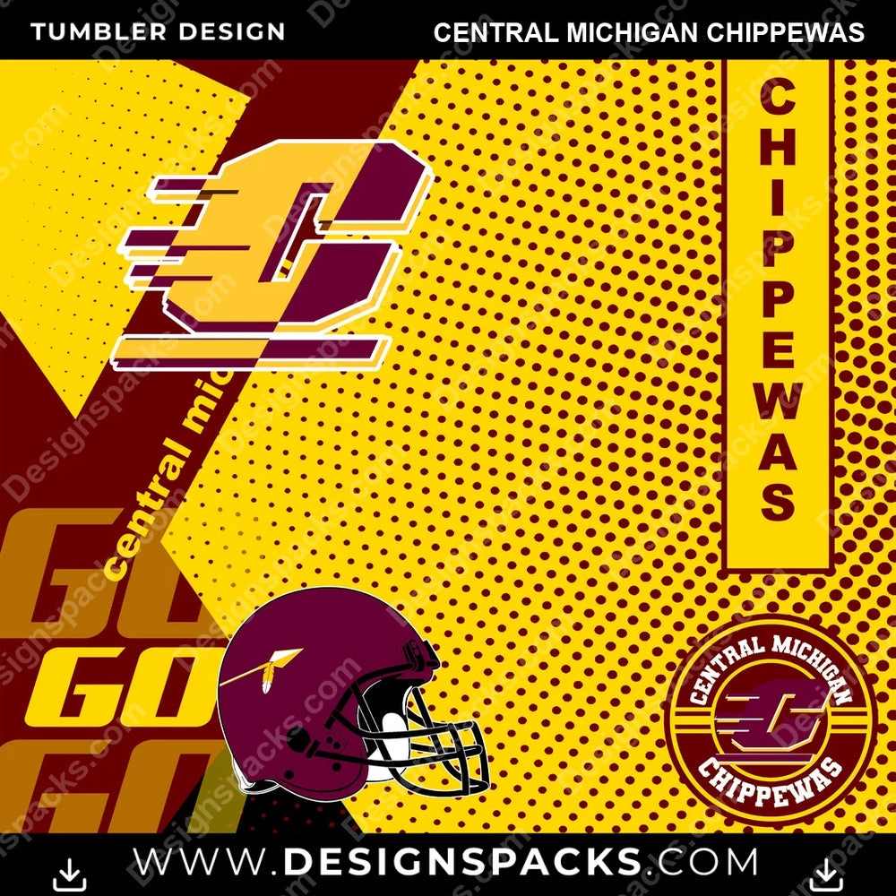 College Sport GO Central Michigan Chippewas NCAA College Sport Tumbler Digital Wrap Design Download