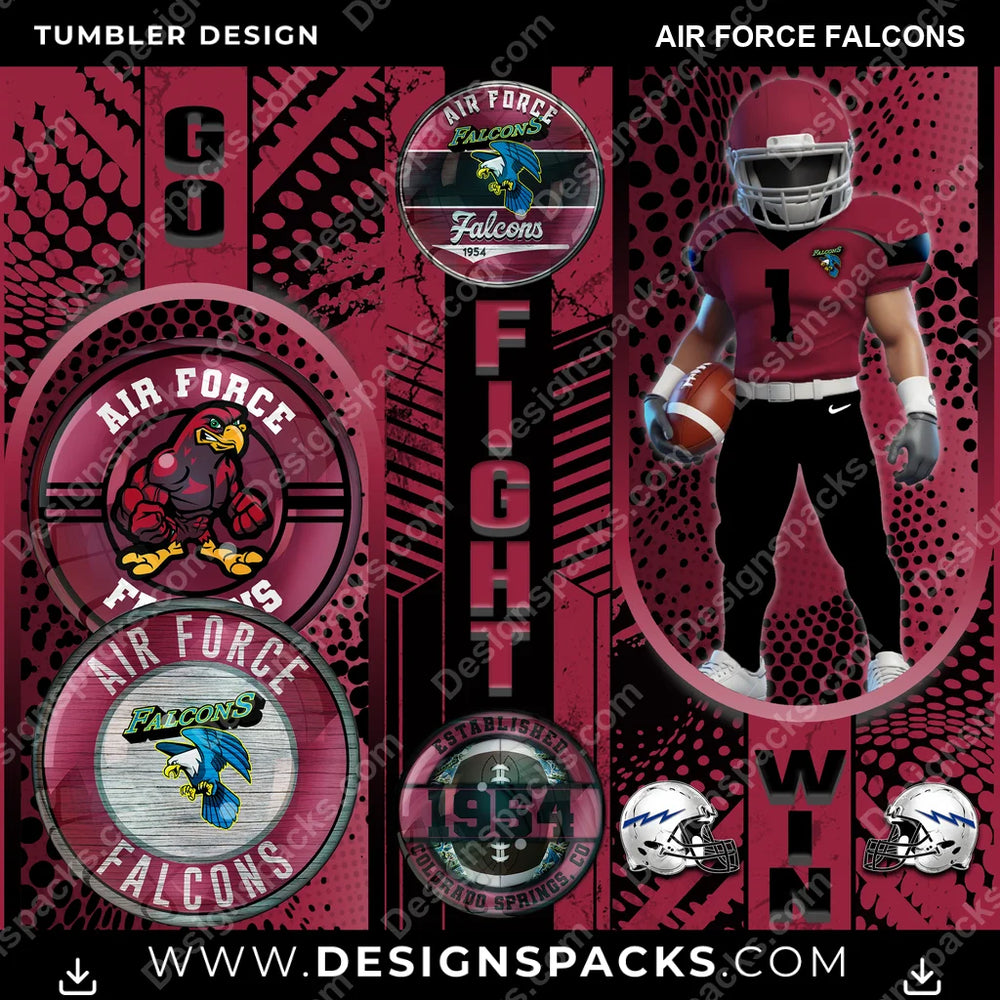 College Sport Go Fight Win Air Force Falcons NCAA College Sport Tumbler Digital Wrap Design Download