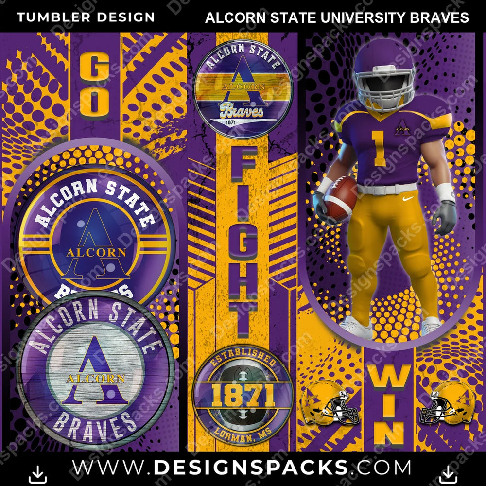 College Sport Go Fight Win Alcorn State University Braves NCAA College Sport Tumbler Digital Wrap Design Download