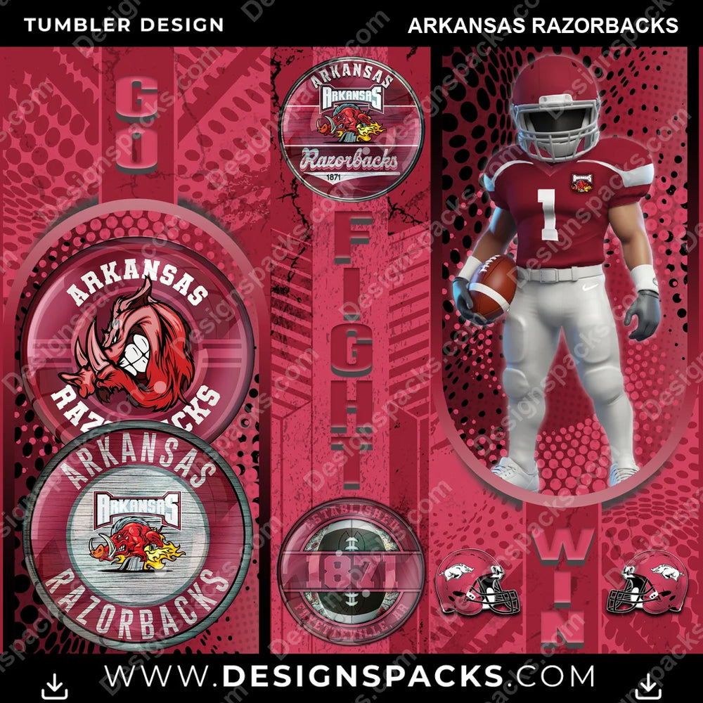 College Sport Go Fight Win Arkansas Razorbacks NCAA College Sport Tumbler Digital Wrap Design Download