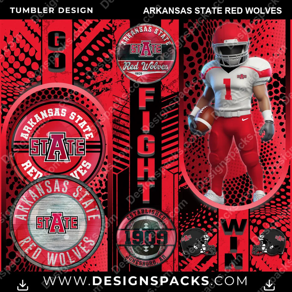 College Sport Go Fight Win Arkansas State Red Wolves NCAA College Sport Tumbler Digital Wrap Design Download
