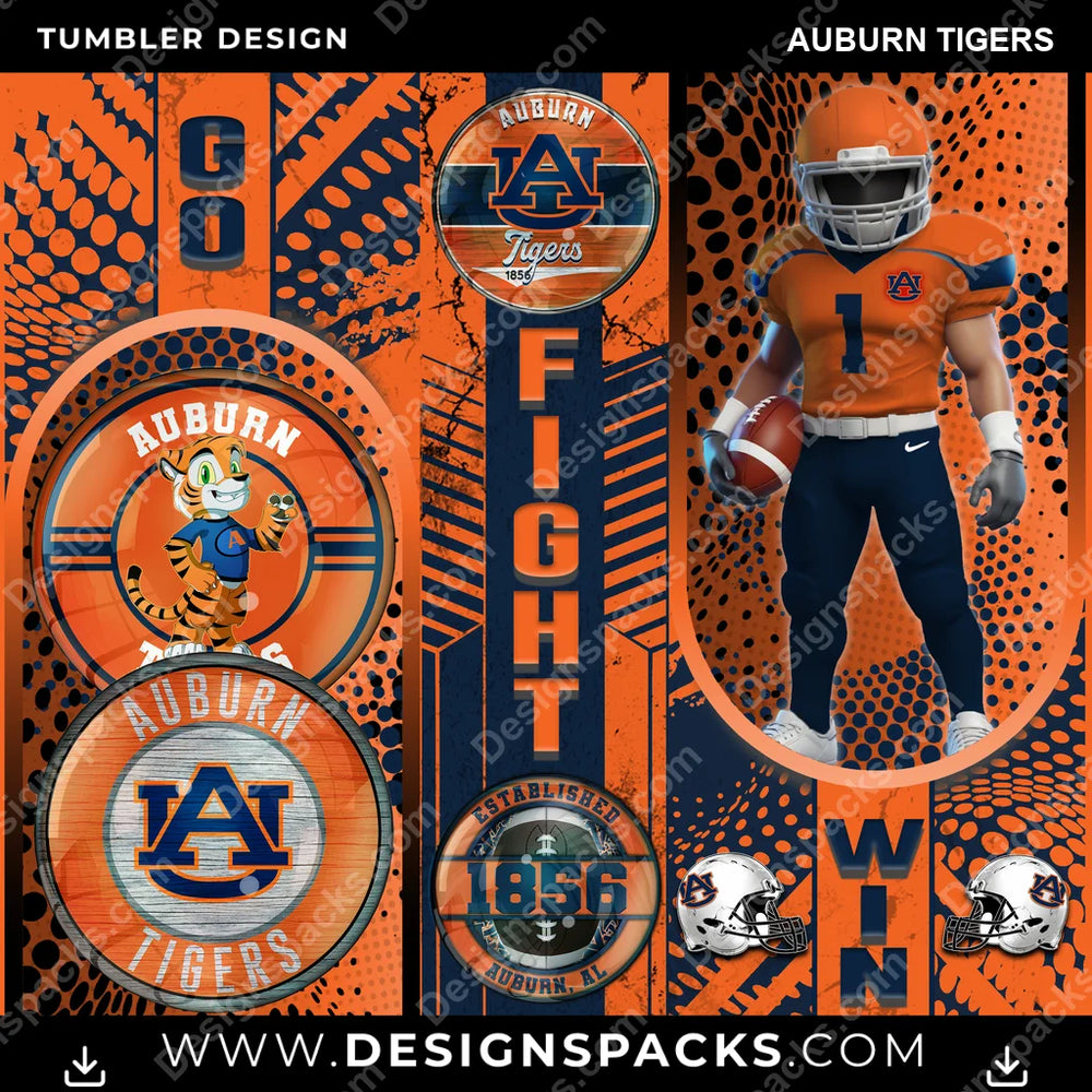College Sport Go Fight Win Auburn Tigers NCAA College Sport Tumbler Digital Wrap Design Download