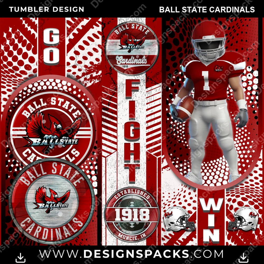 College Sport Go Fight Win Ball State Cardinals NCAA College Sport Tumbler Digital Wrap Design Download