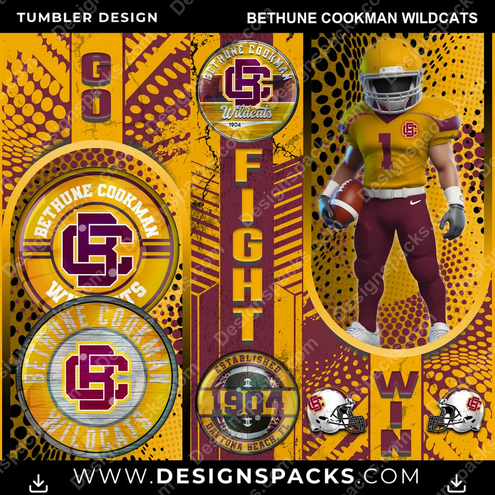 College Sport Go Fight Win Bethune Cookman Wildcats NCAA College Sport Tumbler Digital Wrap Design Download
