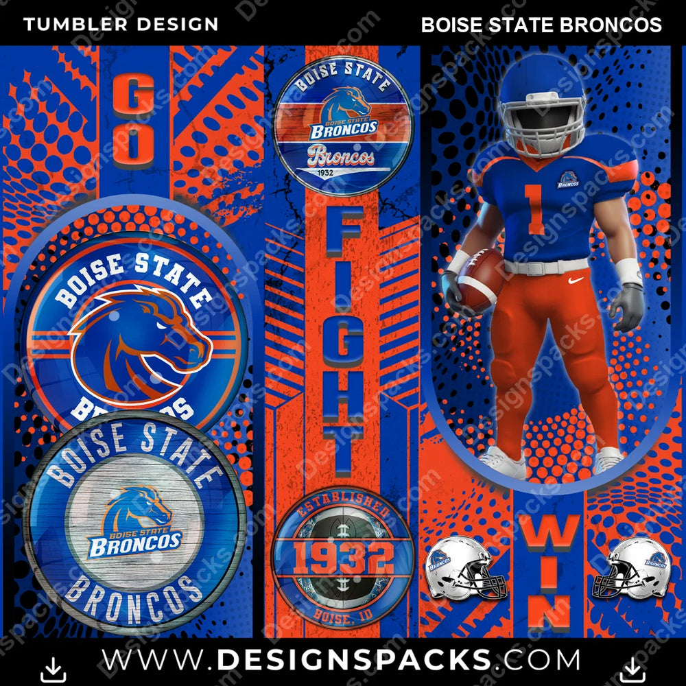 College Sport Go Fight Win Boise State Broncos NCAA College Sport Tumbler Digital Wrap Design Download