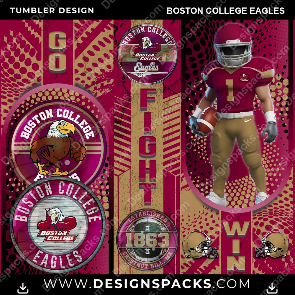 College Sport Go Fight Win Boston College Eagles NCAA College Sport Tumbler Digital Wrap Design Download