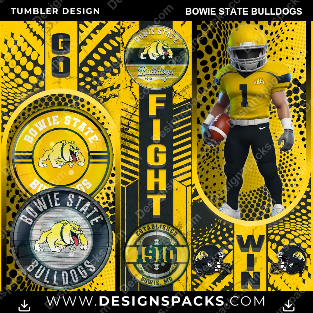 College Sport Go Fight Win Bowie State Bulldogs NCAA College Sport Tumbler Digital Wrap Design Download