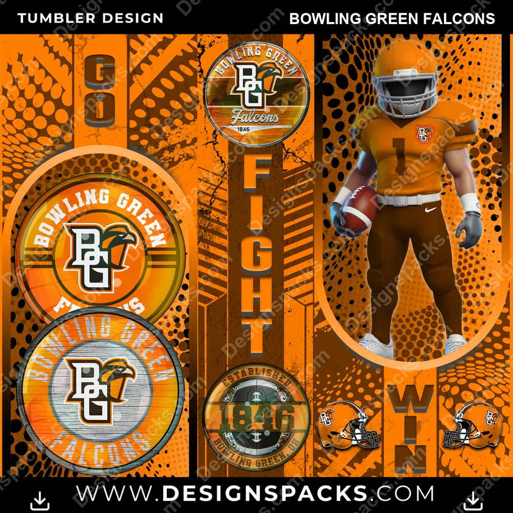 College Sport Go Fight Win Bowling Green Falcons NCAA College Sport Tumbler Digital Wrap Design Download